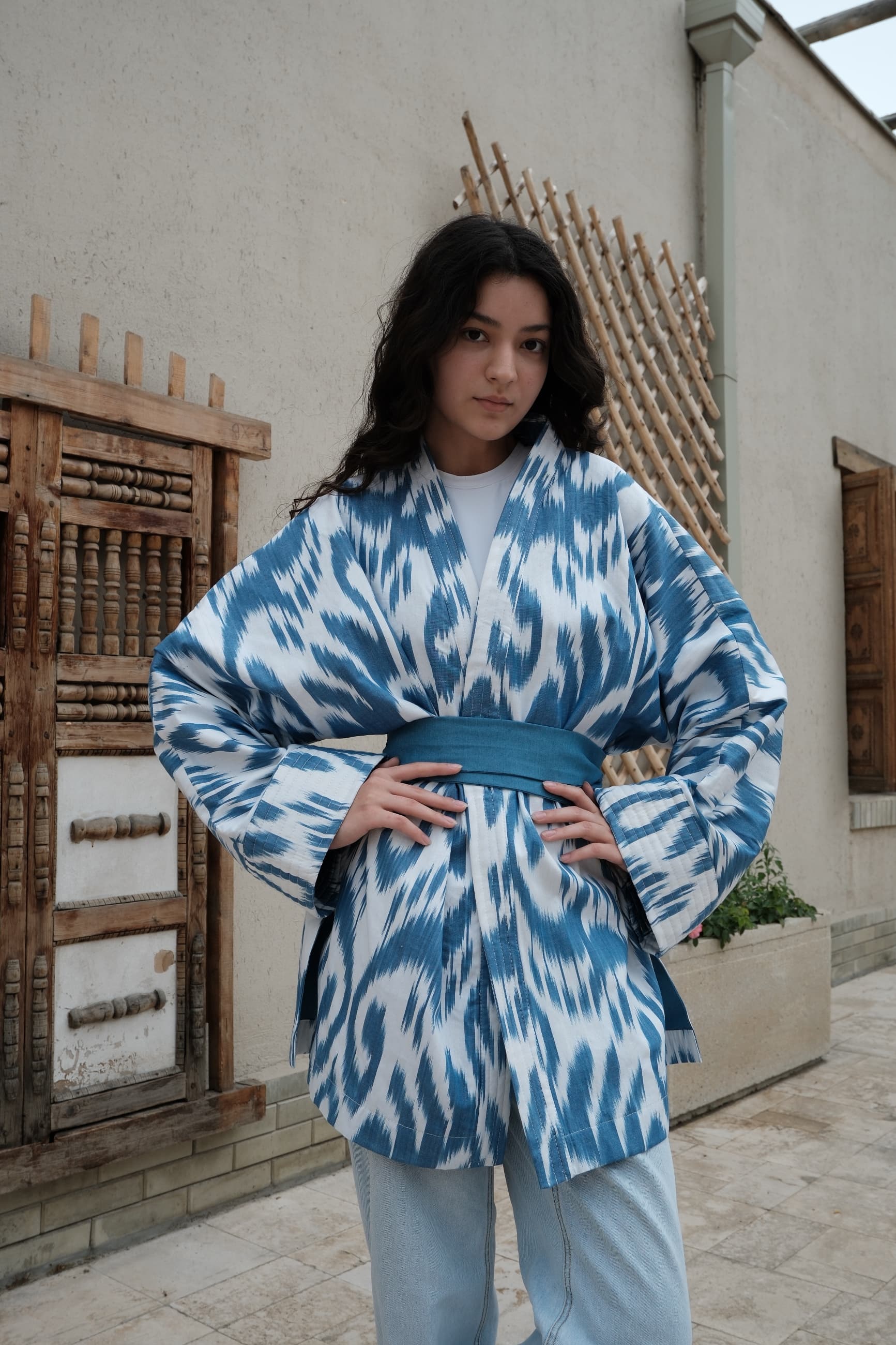 Reversible Handwoven Ikat Kimono Jacket - Blue & Teal