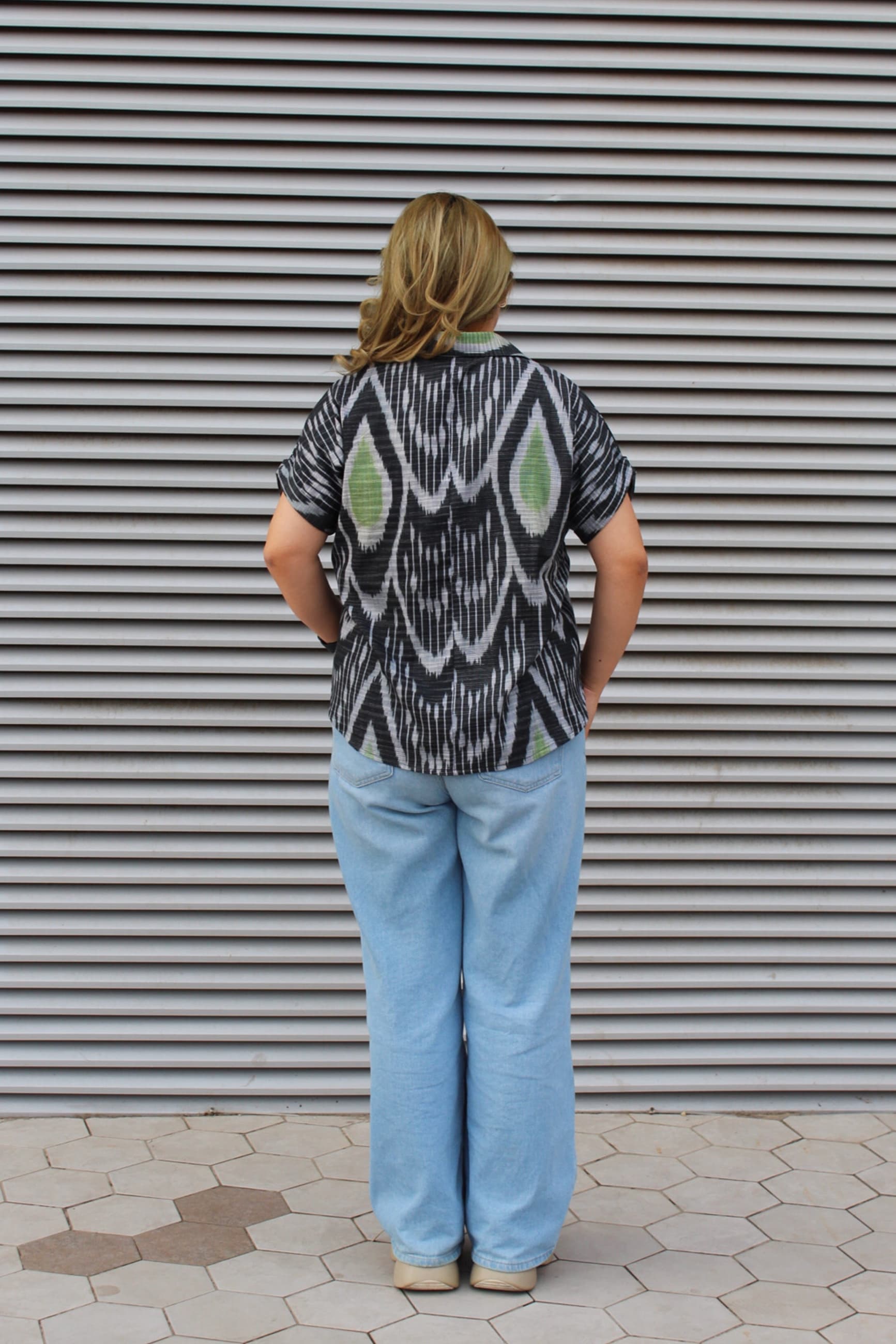 Handwoven Ikat Cotton Summer Shirt – Black - Image 4