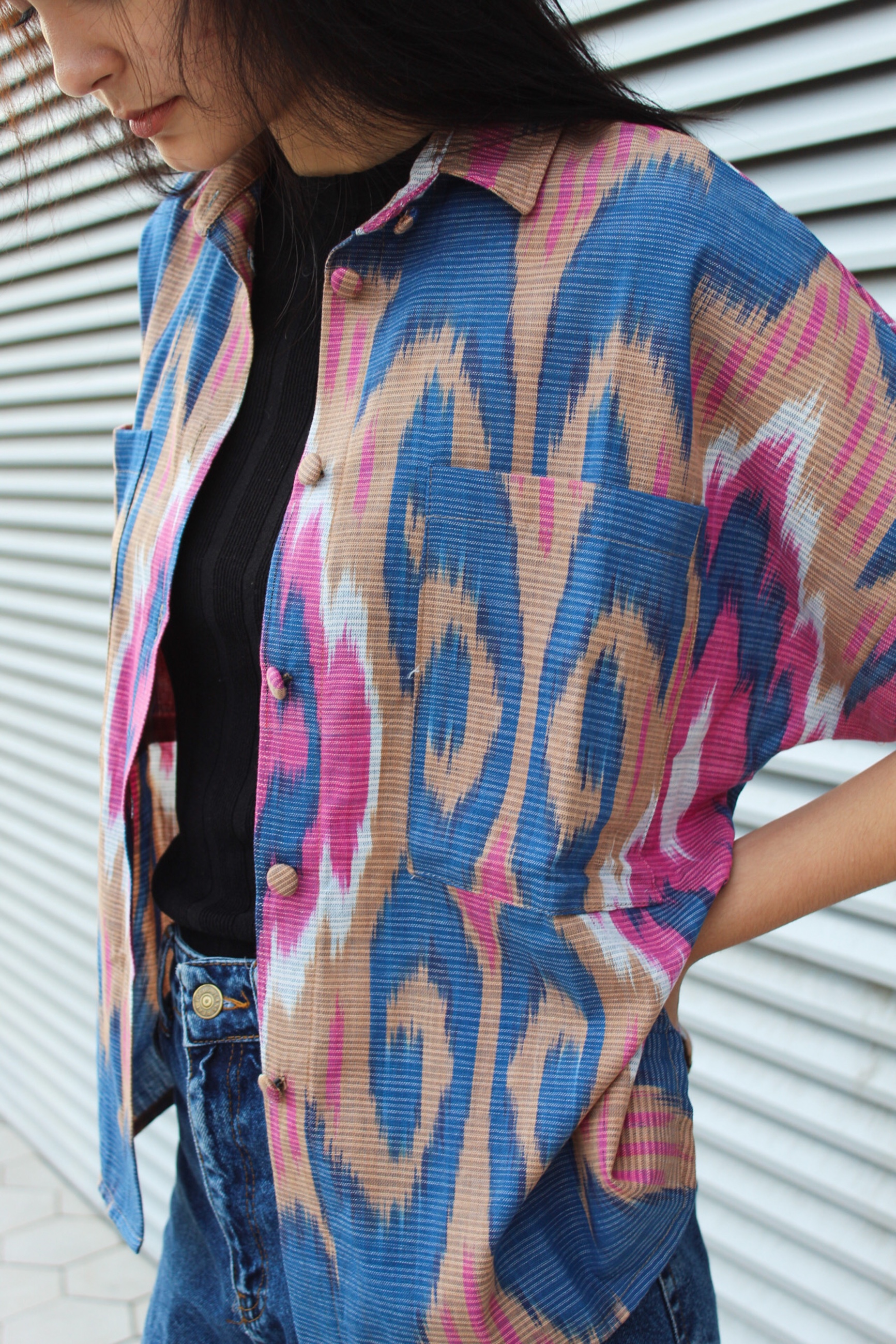 Handwoven Ikat Cotton Summer Shirt – Pink