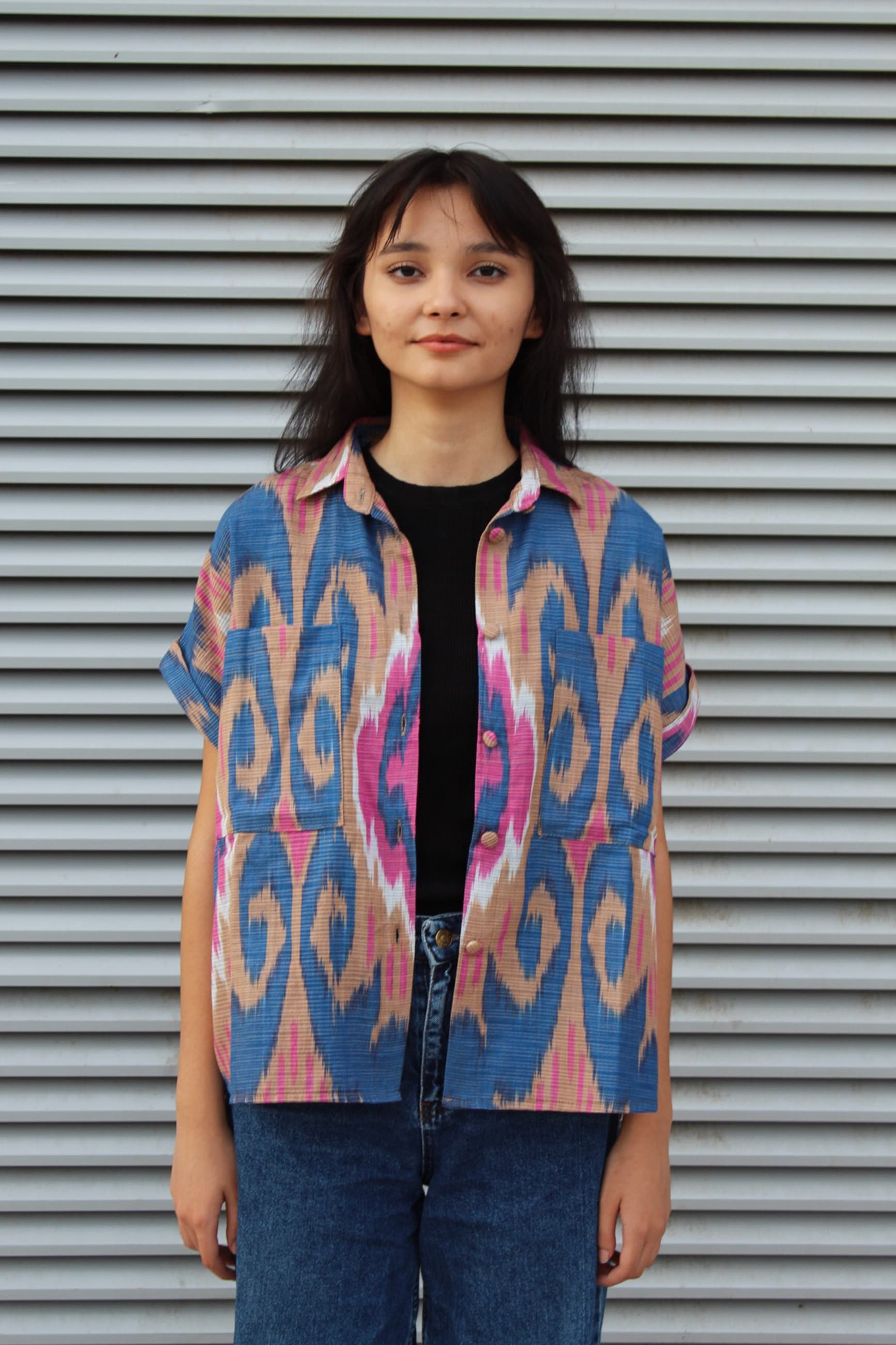Handwoven Ikat Cotton Summer Shirt – Pink - Image 2