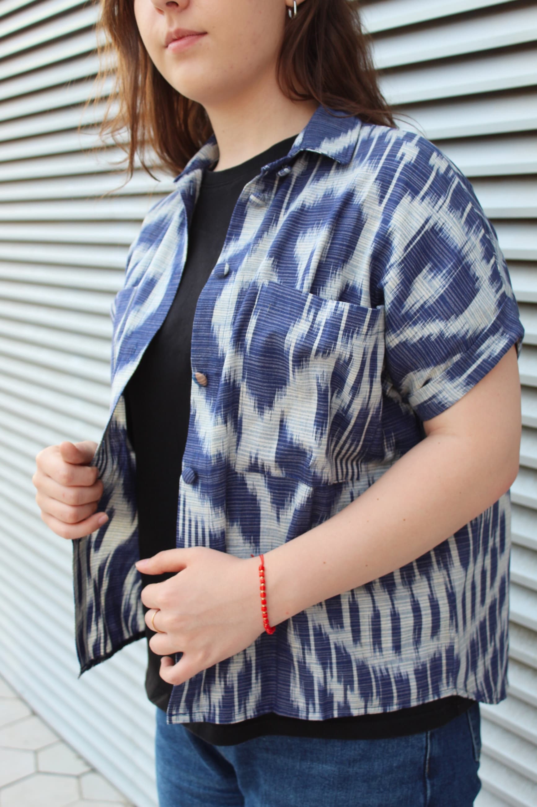 Handwoven Ikat Cotton Summer Shirt – Blue - Image 2