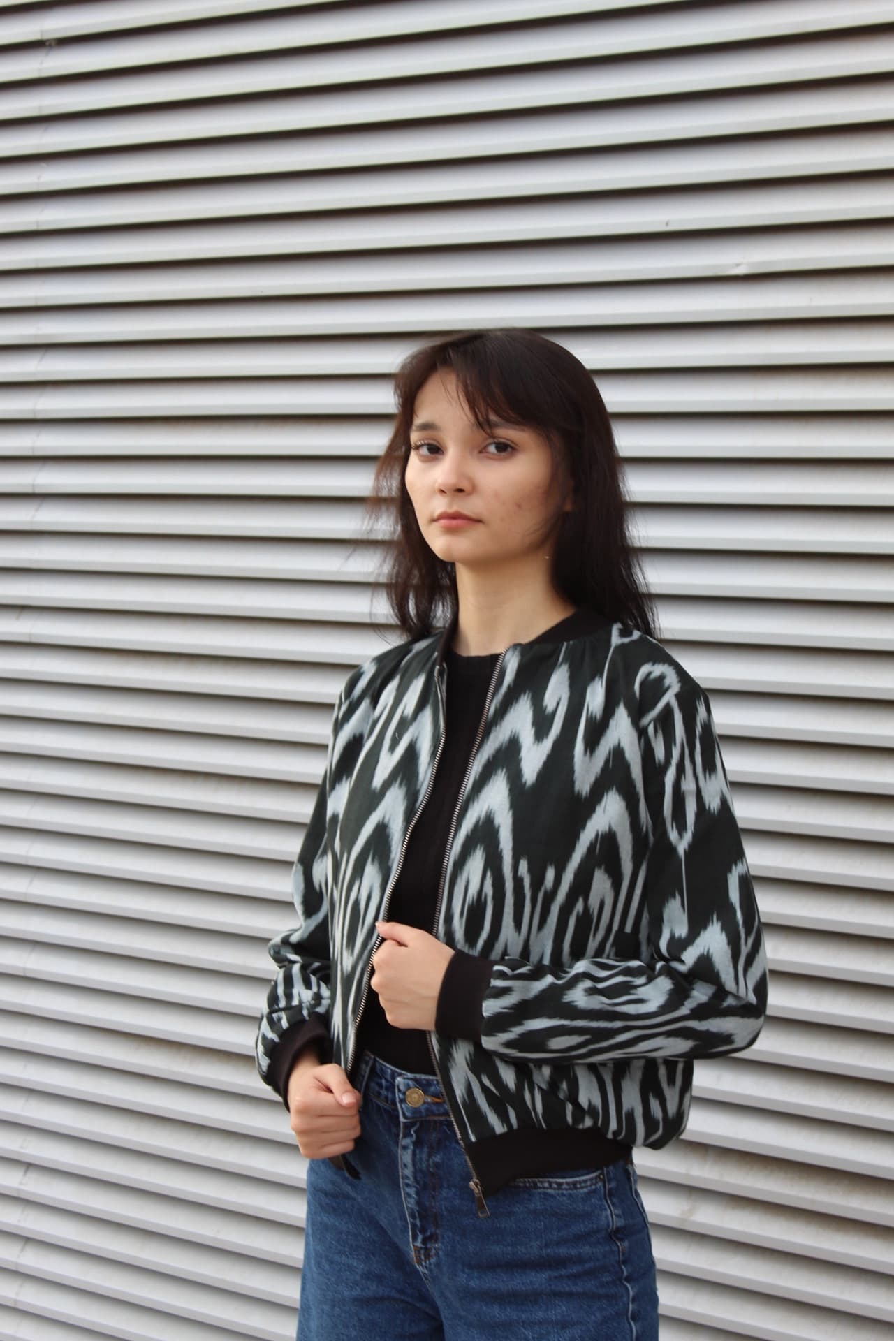 Ikat Bomber Jacket – Handwoven Cotton Adras - Image 1