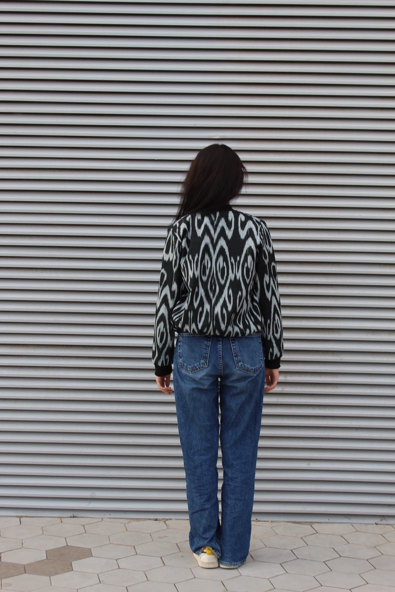 Ikat Bomber Jacket – Handwoven Cotton Adras - Image 3