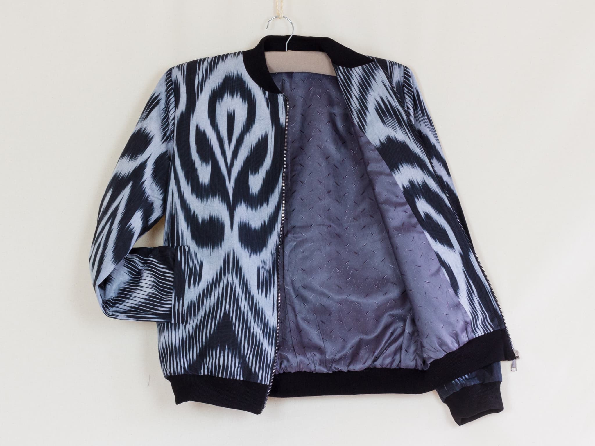 Ikat Bomber Jacket – Handwoven Cotton Adras - Image 4